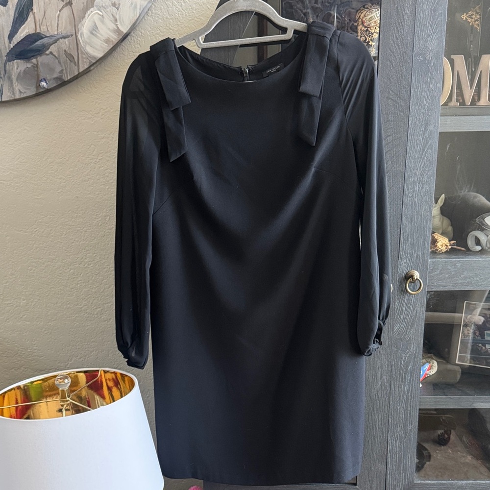 Ann Taylor Black Long-Sleeve Shift Dress with Shoulder Ties